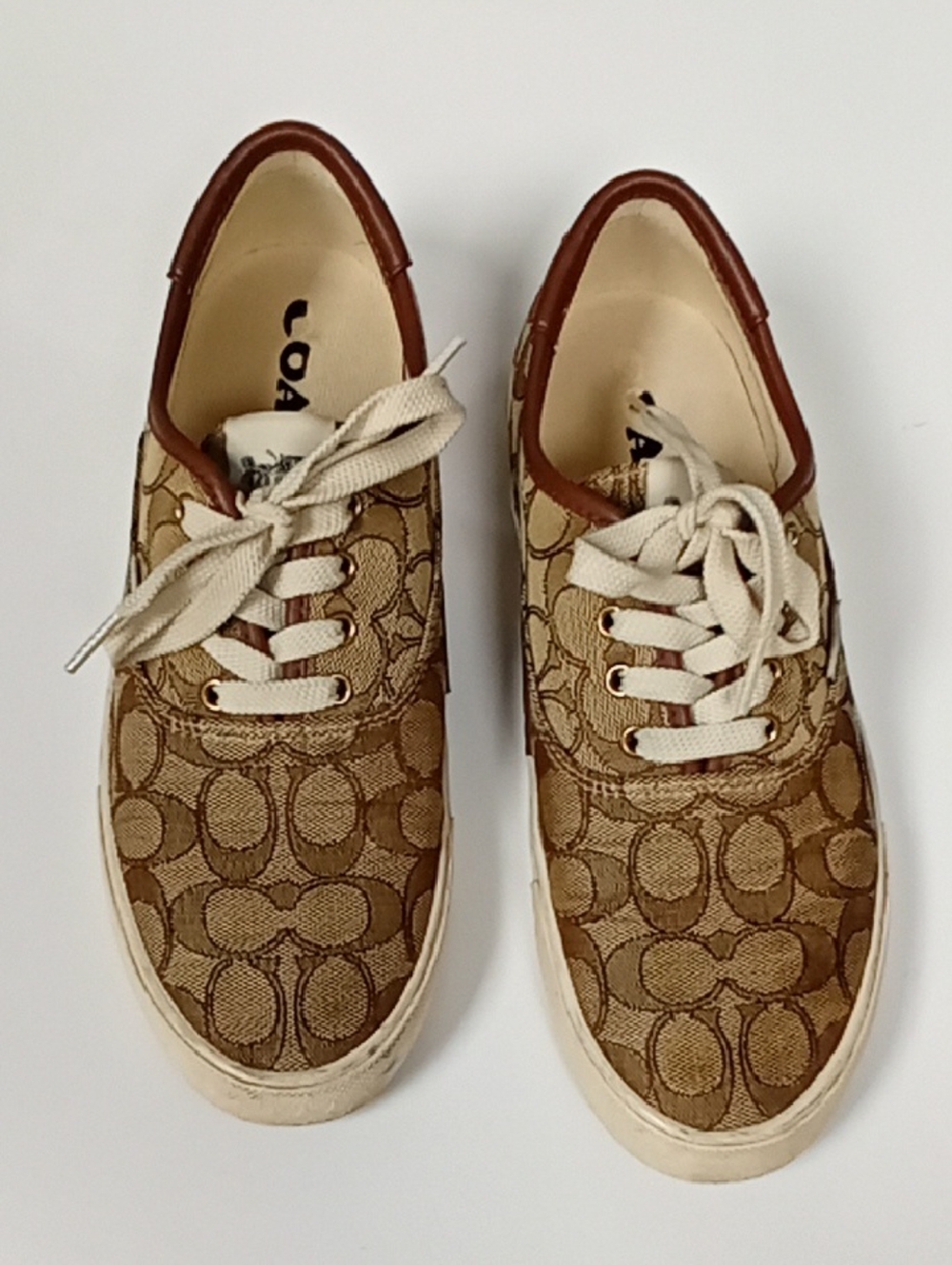 Coach Tan Signature Canvas Lace-Up Sneakers Size 8B